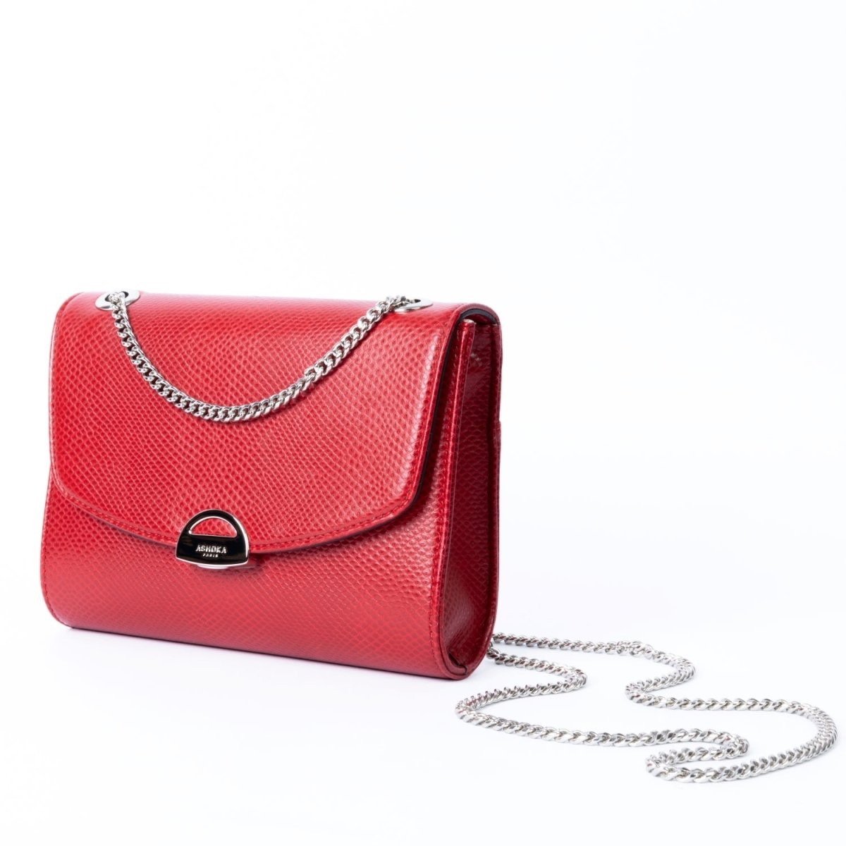 Mini Paname Lézard Rouge – sac à main vegan avec chaîne en laiton finition nickel vernis