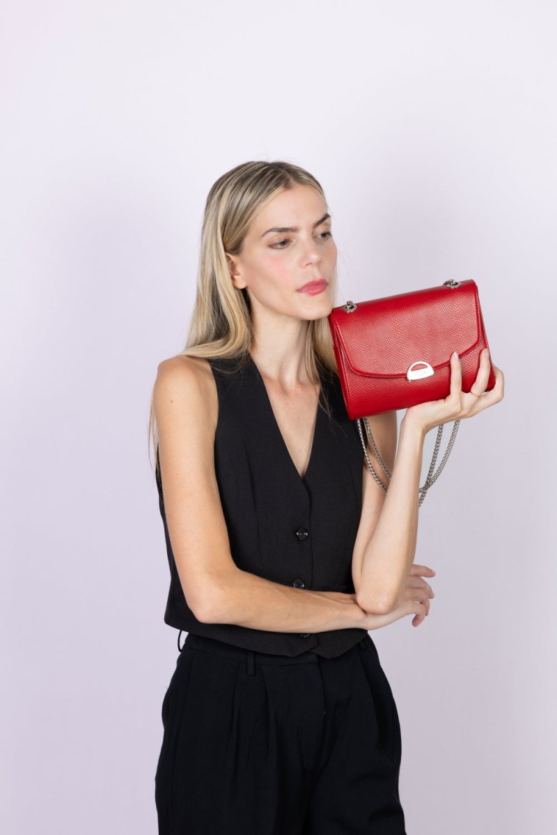Sac à main vegan femme rouge effet lézard, Mini Paname Ashoka Paris, style éthique et raffiné