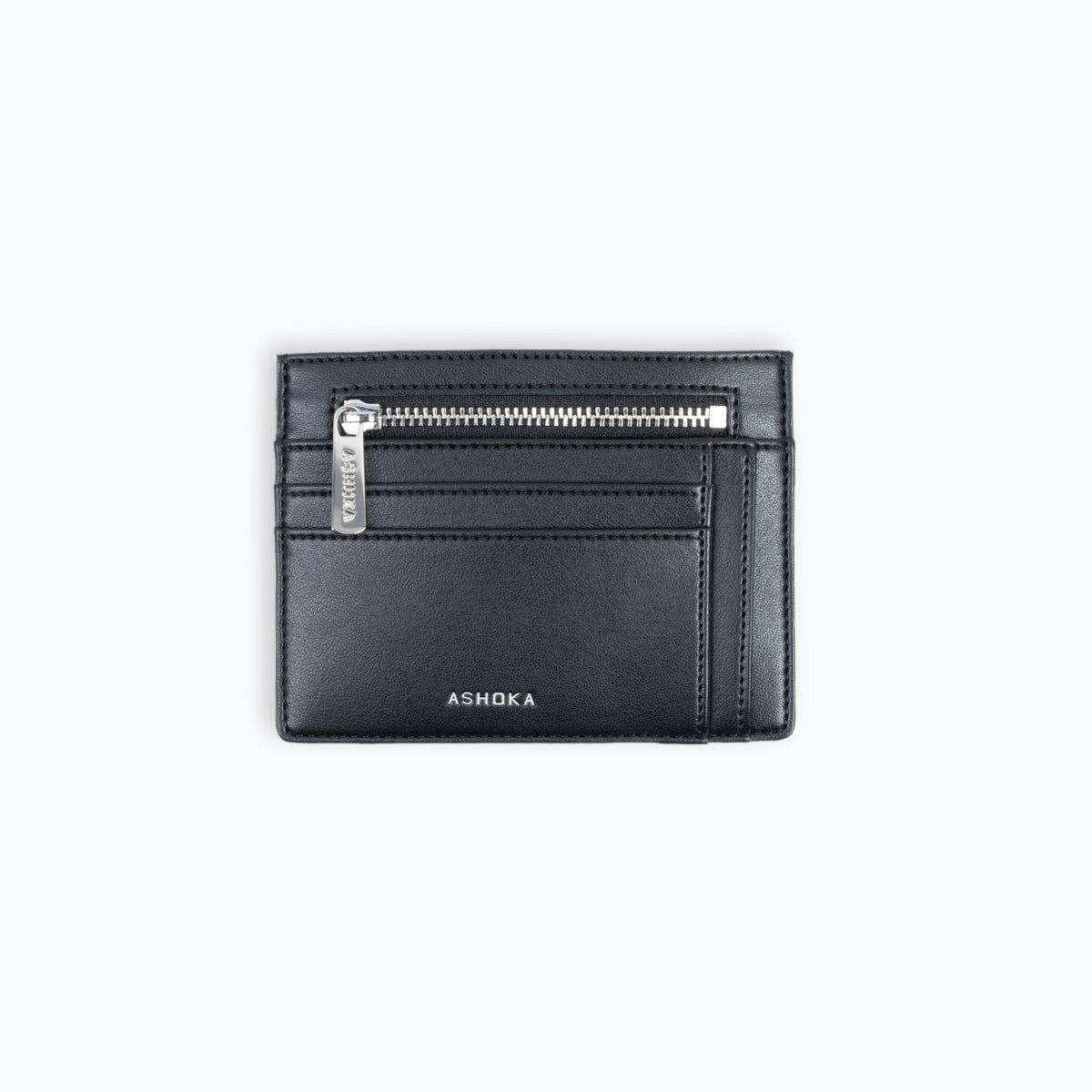 Élégant porte-cartes vegan noir avec poche zippée, style parisien moderne