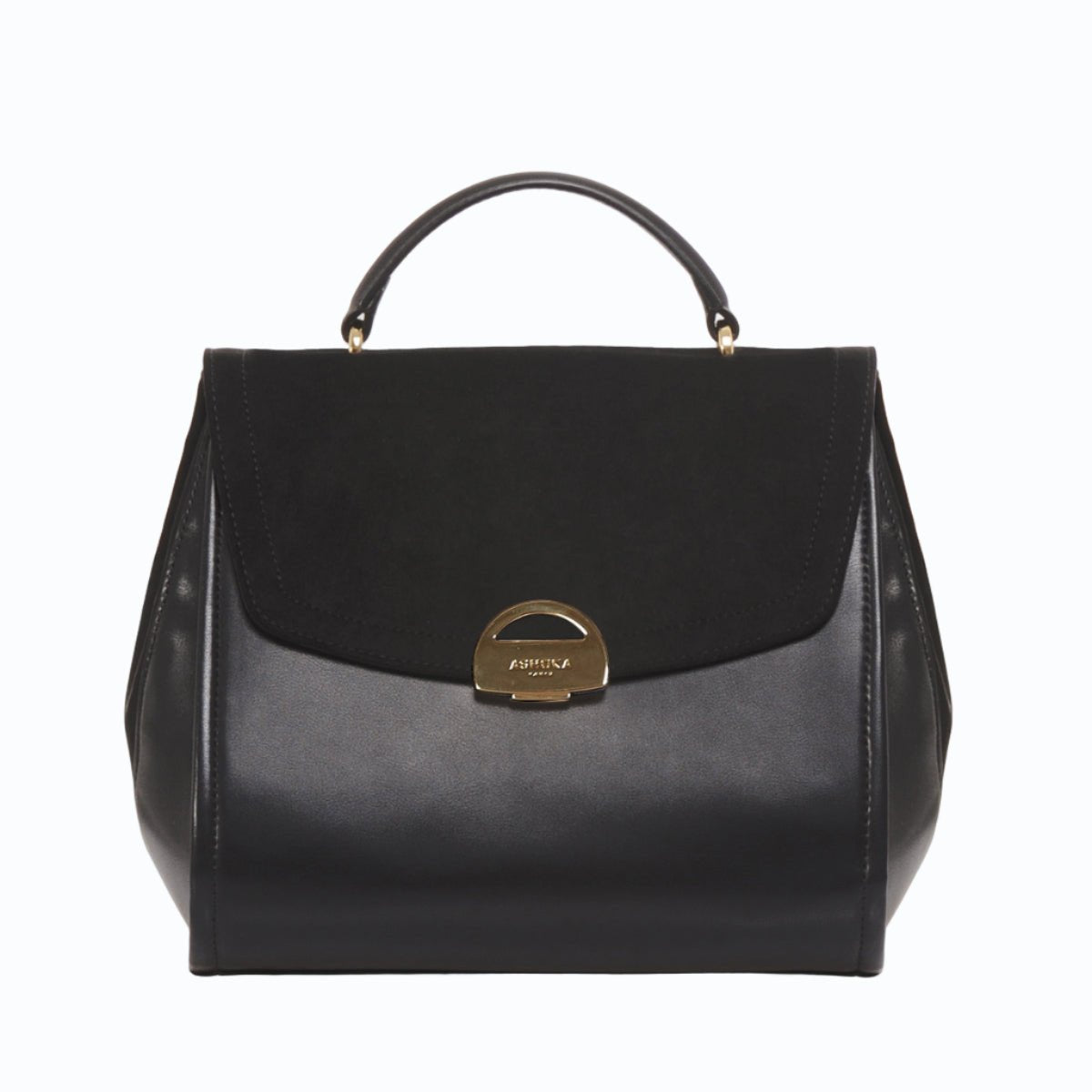 Sac à main similicuir vegan Paname Oxymore Apple Skin noir fermoir doré, sans cuir, éthique, écoresponsable, écologique, recyclé et sans cruauté.