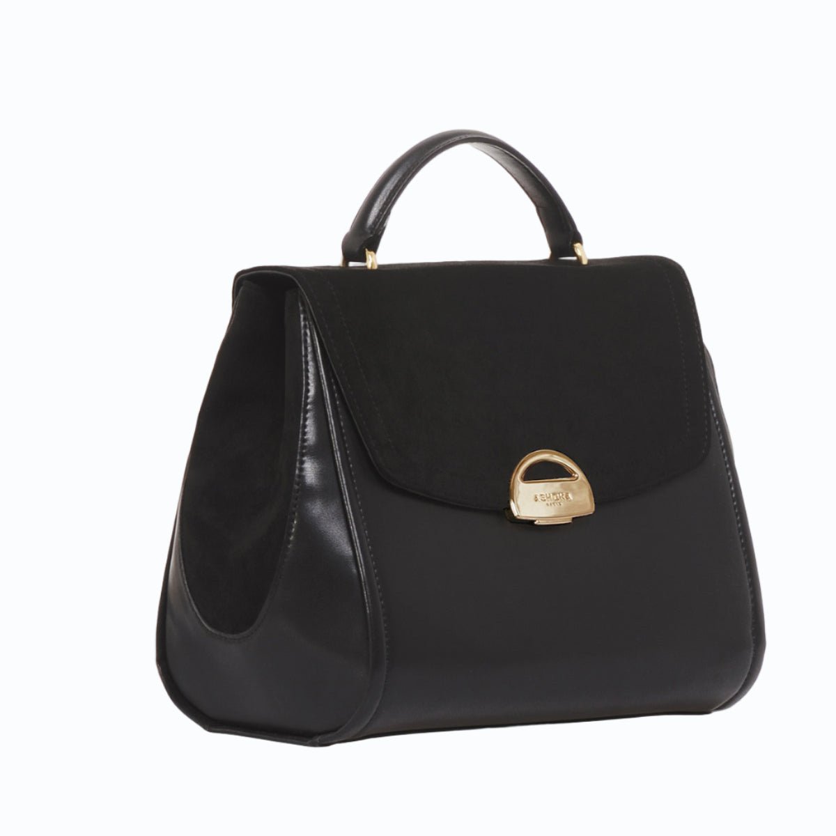 Sac à main similicuir vegan Paname Oxymore Apple Skin noir fermoir doré, sans cuir, éthique, écoresponsable, écologique, recyclé et sans cruauté.