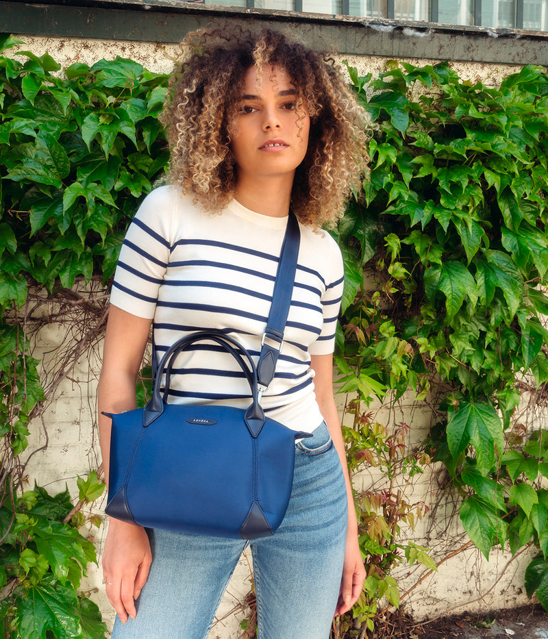 Navy Blue Pretty Apple Skin &amp; Recycled Nylon Bag 