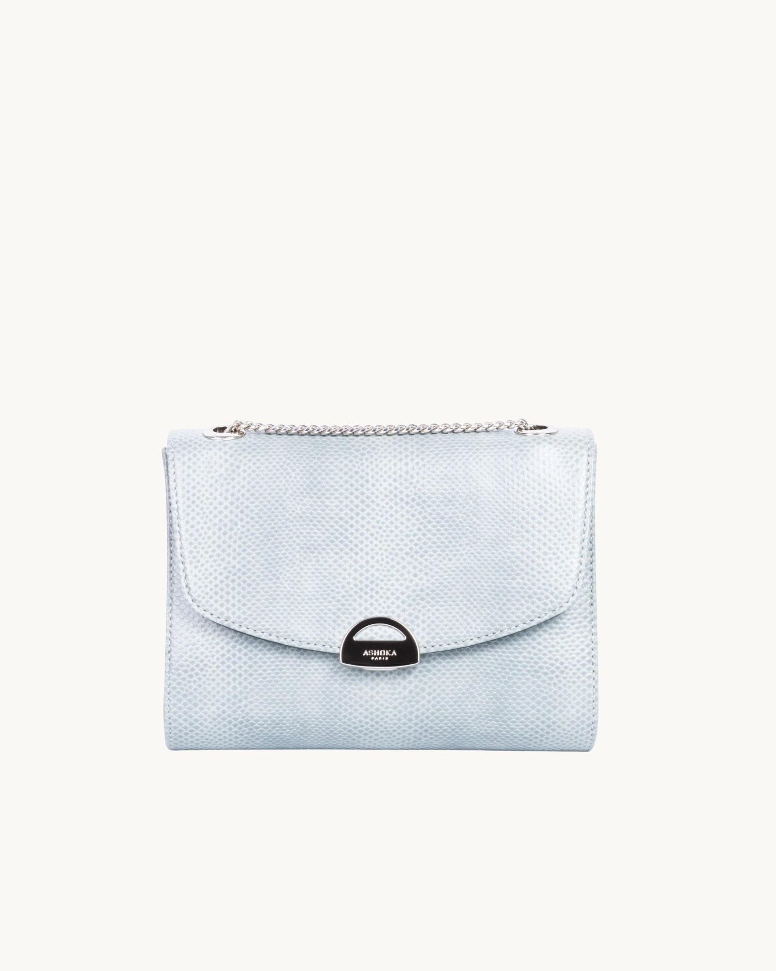 Sac Mini Paname Lézard Bleu Gris en Uppeal, à base de pomme, vu de face
