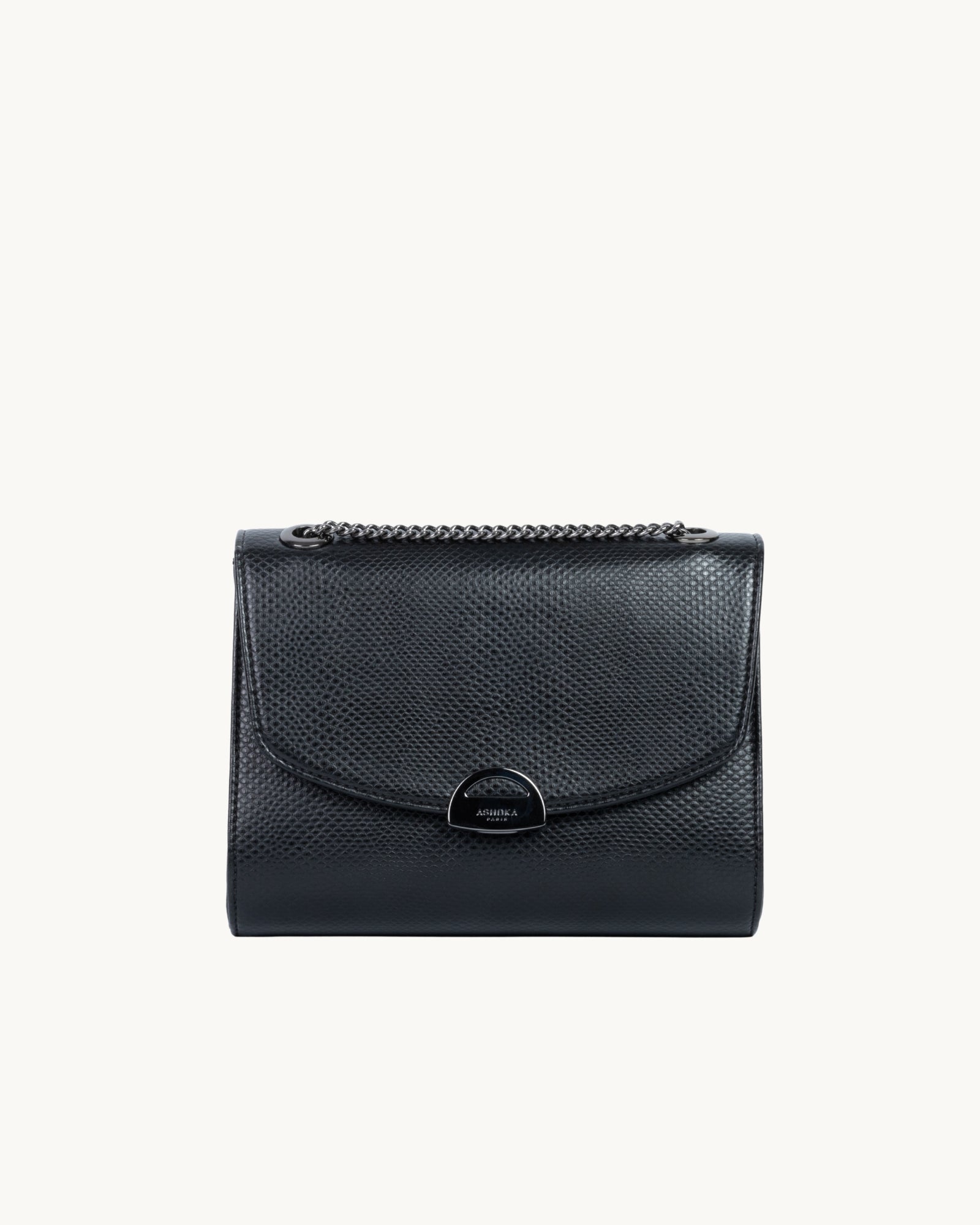 Sac Mini Paname Lézard Noir en Uppeal, à base de pomme, vu de face