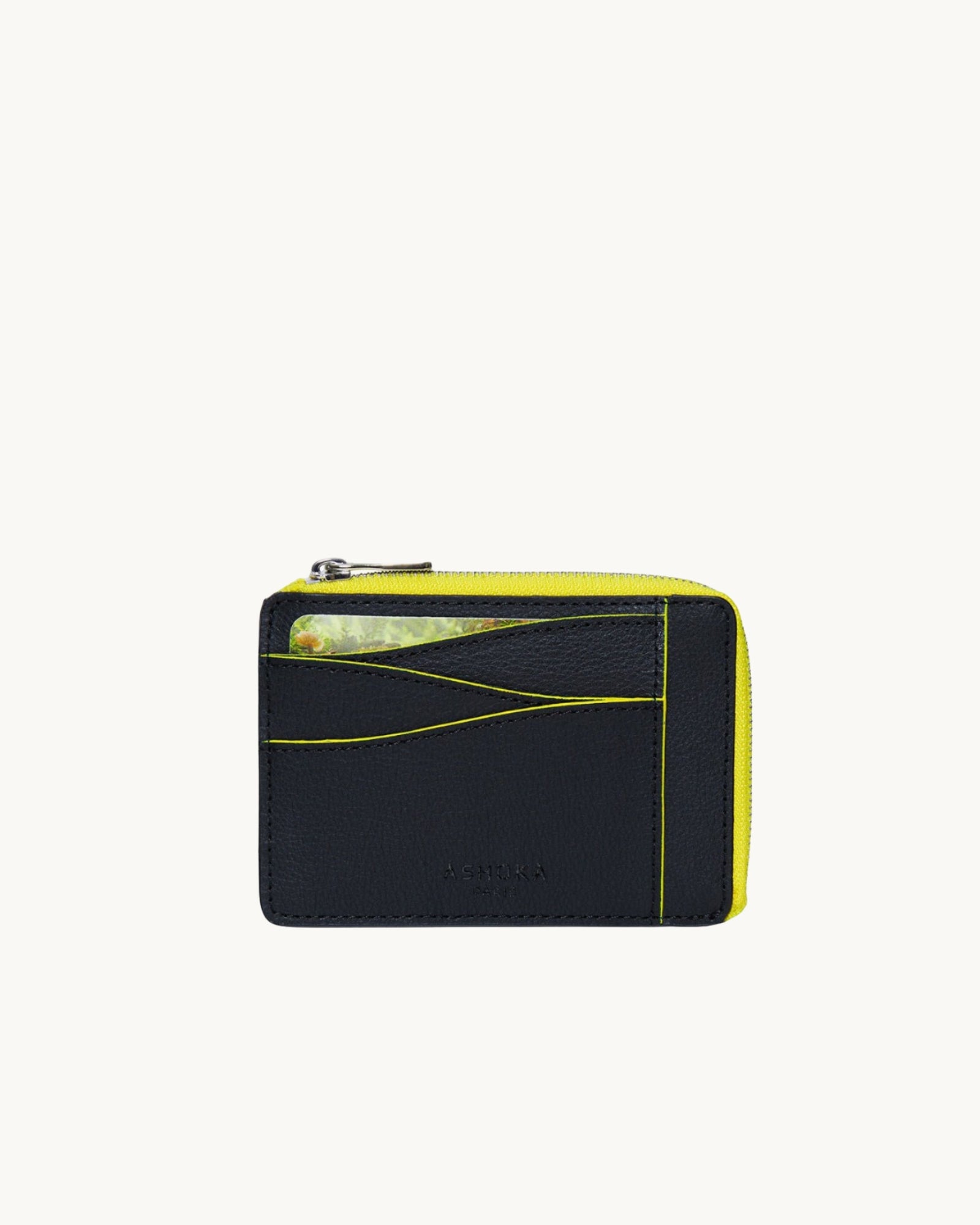 Grand Porte-Cartes Zippé Mylo Jaune en mycélium, à base de champignons, vu de face
