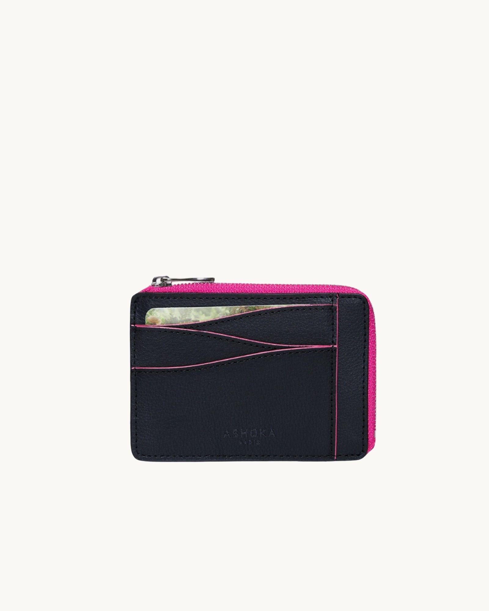 Grand Porte-Cartes Zippé Mylo Rose en mycélium, à base de champignons, vu de face