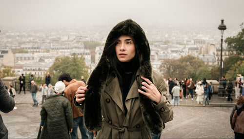 Écharpe à Capuche Suzon en Fourrure Vegan Vert Bronze - Ashoka Paris