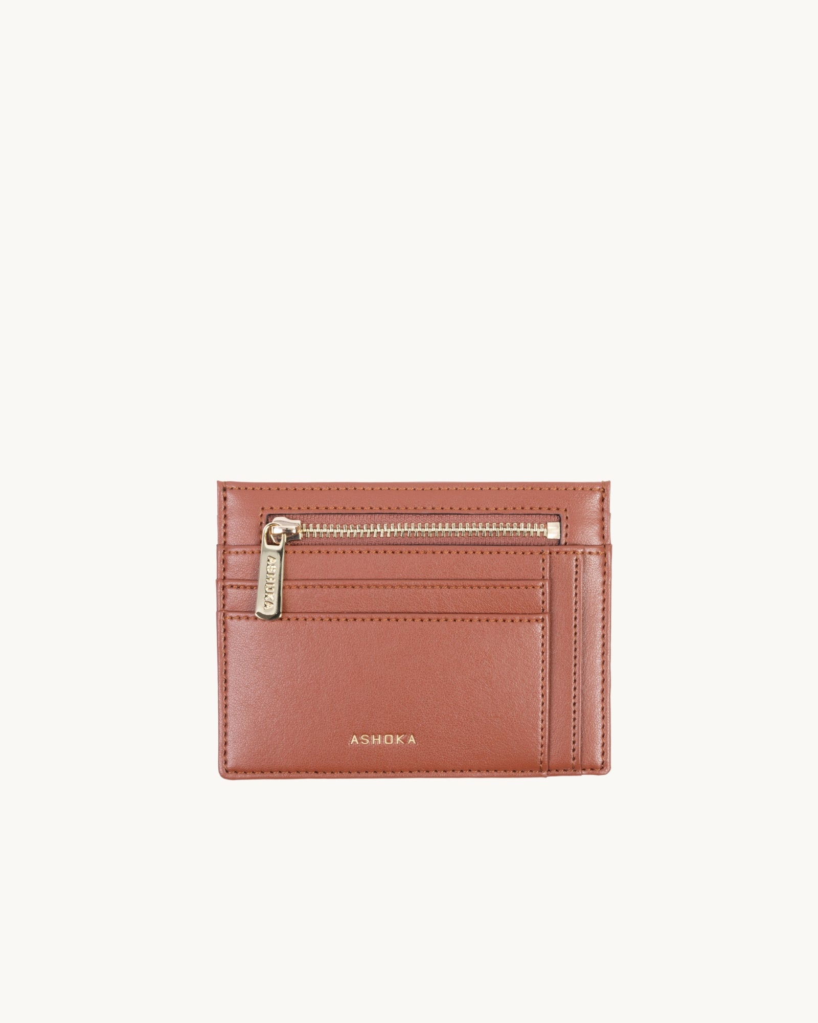 Porte-Cartes Zippé Camel en Uppeal, à base de pomme, vu de face