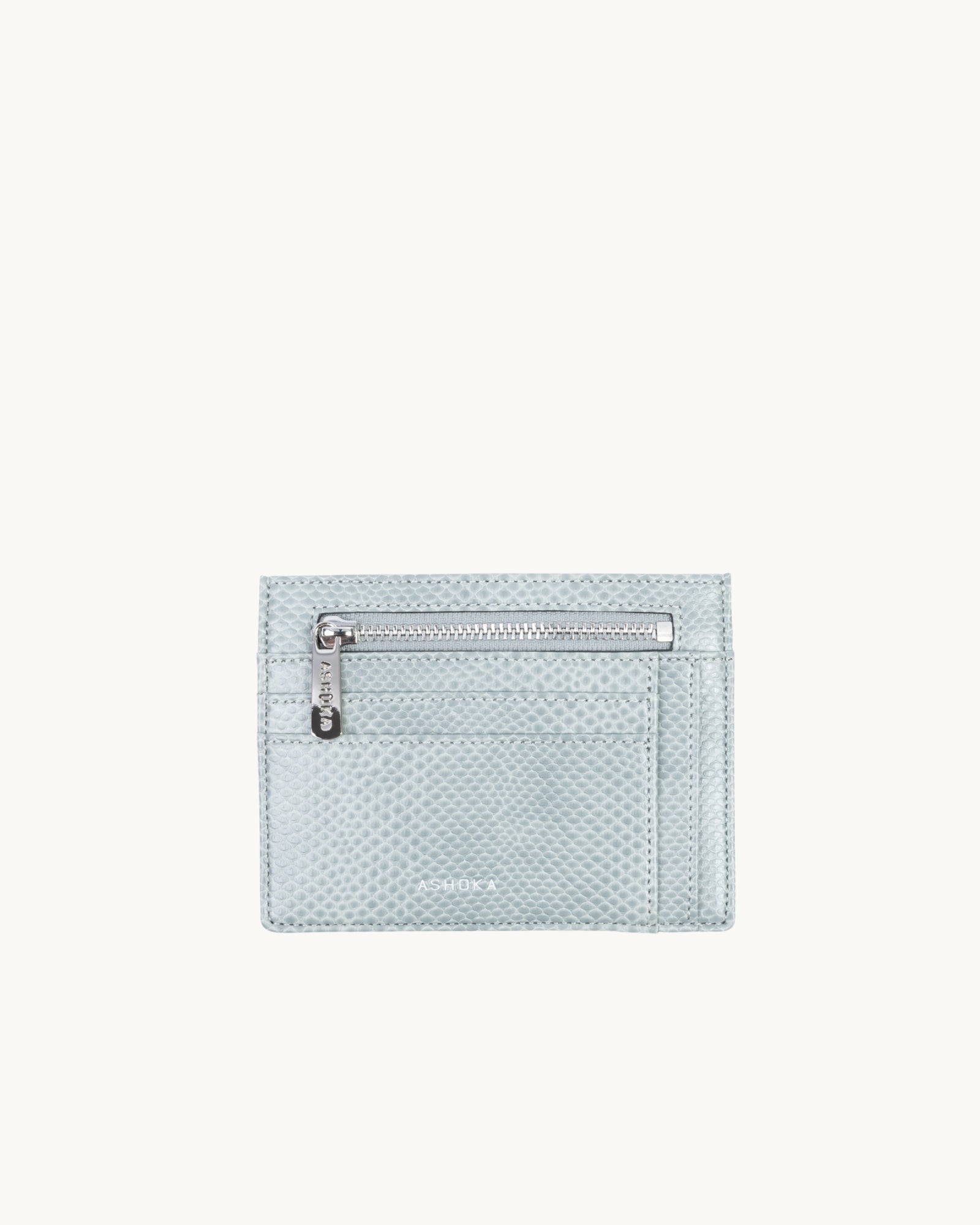 Porte-Cartes Zippé Bleu Gris en Uppeal, à base de pomme, vu de face