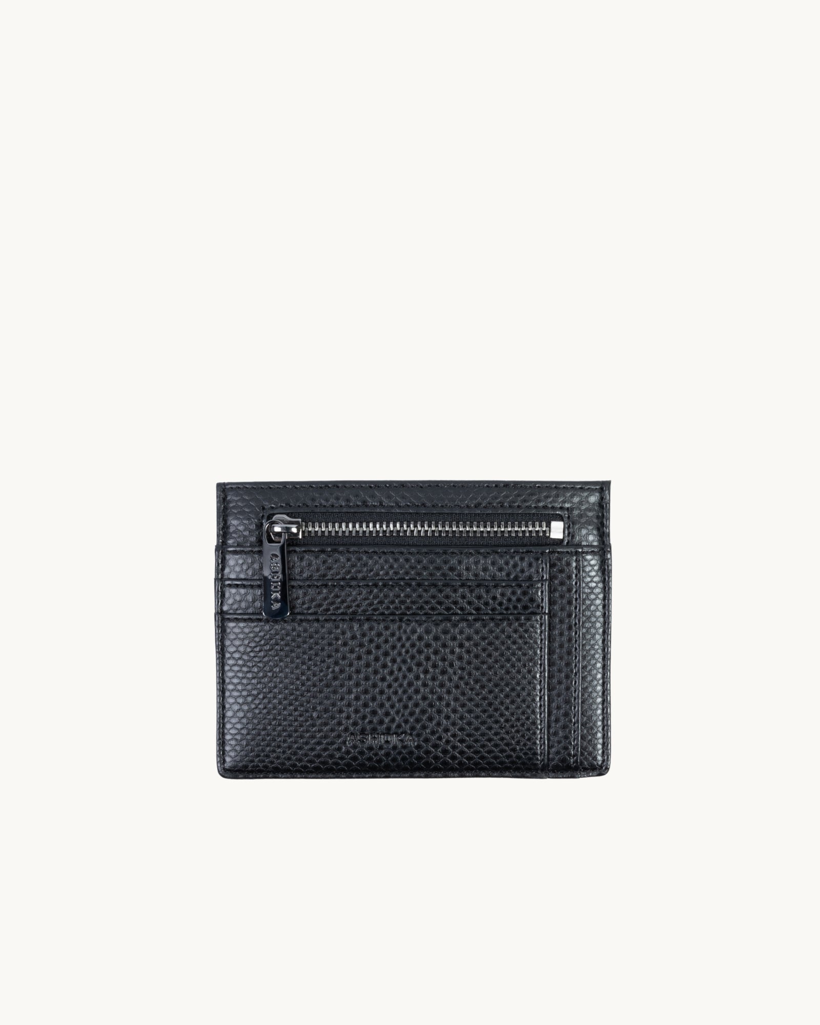 Porte-Cartes Zippé Lézard Noir en Uppeal, à base de pomme, vu de face