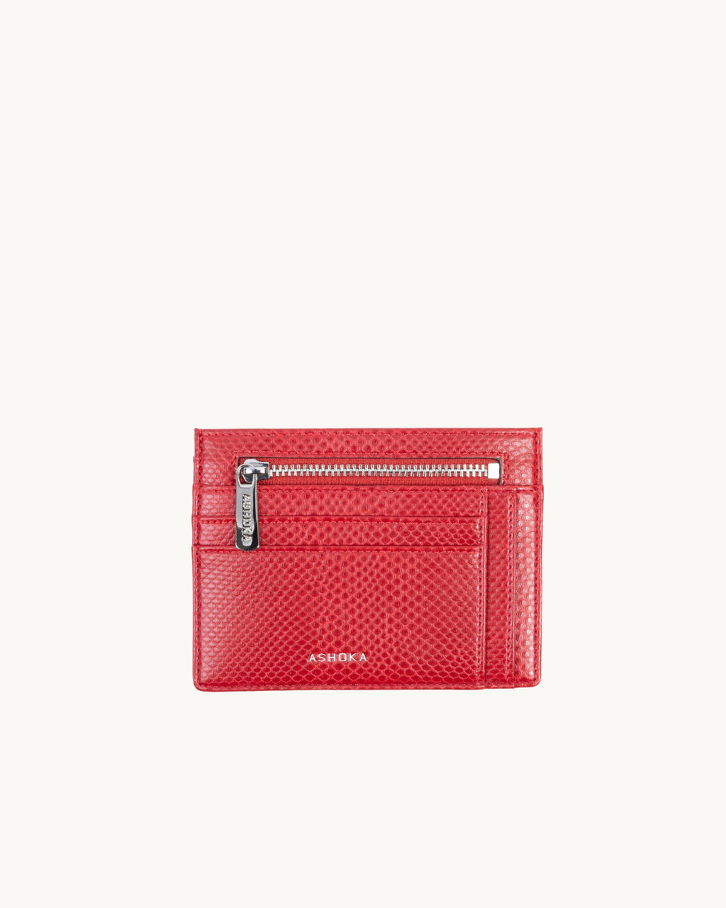 Porte-Cartes Zippé Lézard Rouge en Uppeal, à base de pomme, vu de face