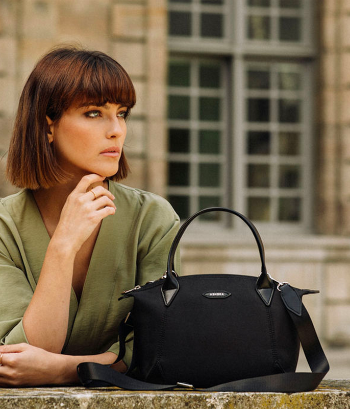 Sac à main vegan pour femme Pretty Apple Skin et Nylon recyclé noir sans cuir, éthique, écoresponsable, écologique, recyclé et sans cruauté