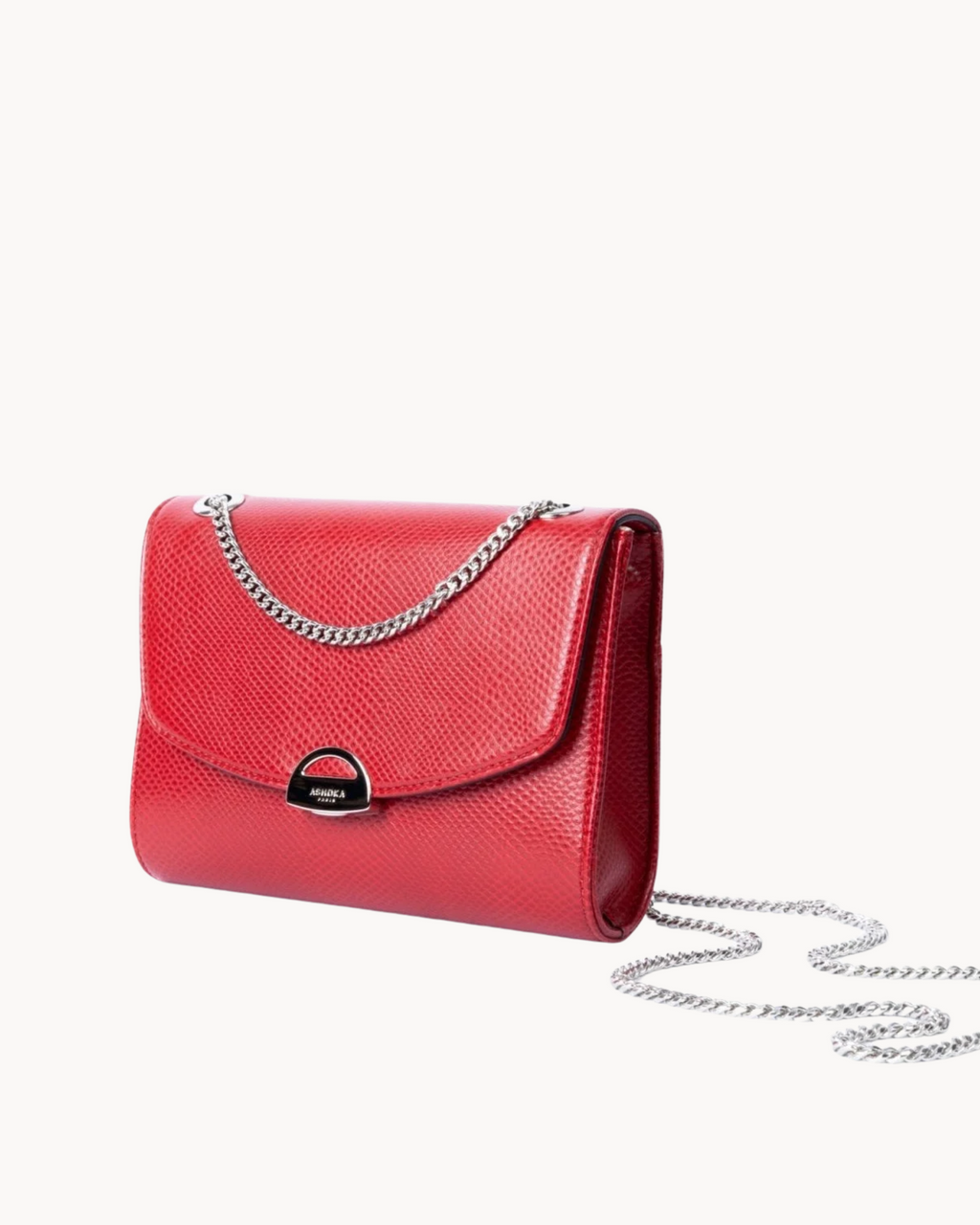 Mini Paname Lézard Rouge – sac à main vegan avec chaîne en laiton finition nickel vernis