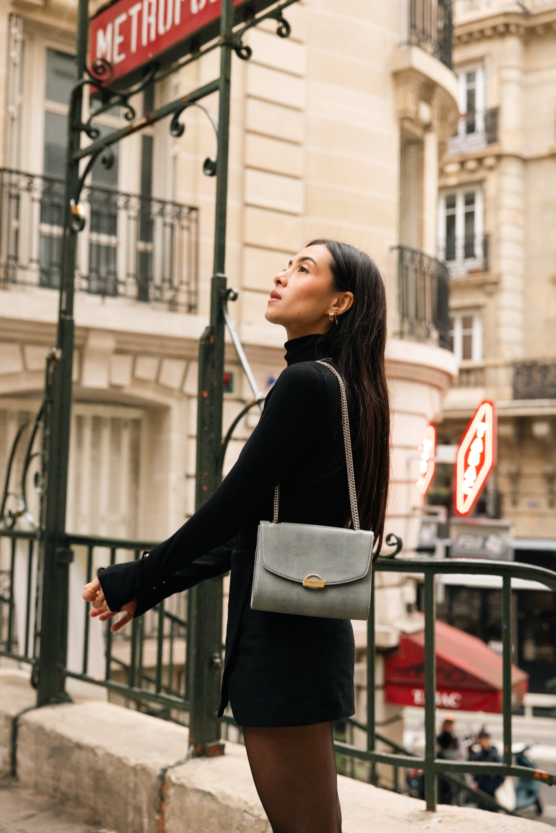 Sac Mini Paname Lézard Bleu gris, Ashoka Paris, sac vegan responsable, design moderne et compact