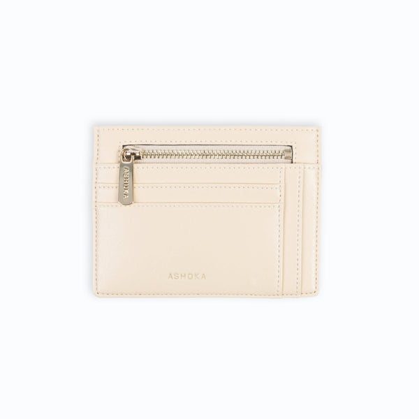Porte cartes en cuir de bambou couleur sable, zippé 