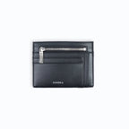 Élégant porte-cartes vegan noir avec poche zippée, style parisien moderne