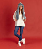 Écharpe à capuche Suzon en fourrure vegan bleu ciel - Made in France - Fausse fourrure sans souffrance animale