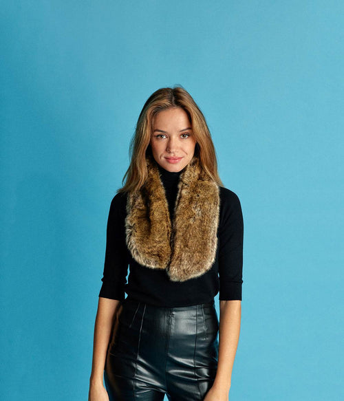 Écharpe Joséphine en fausse fourrure dune ambrée - Made in Paris - Ethique et cruelty-free