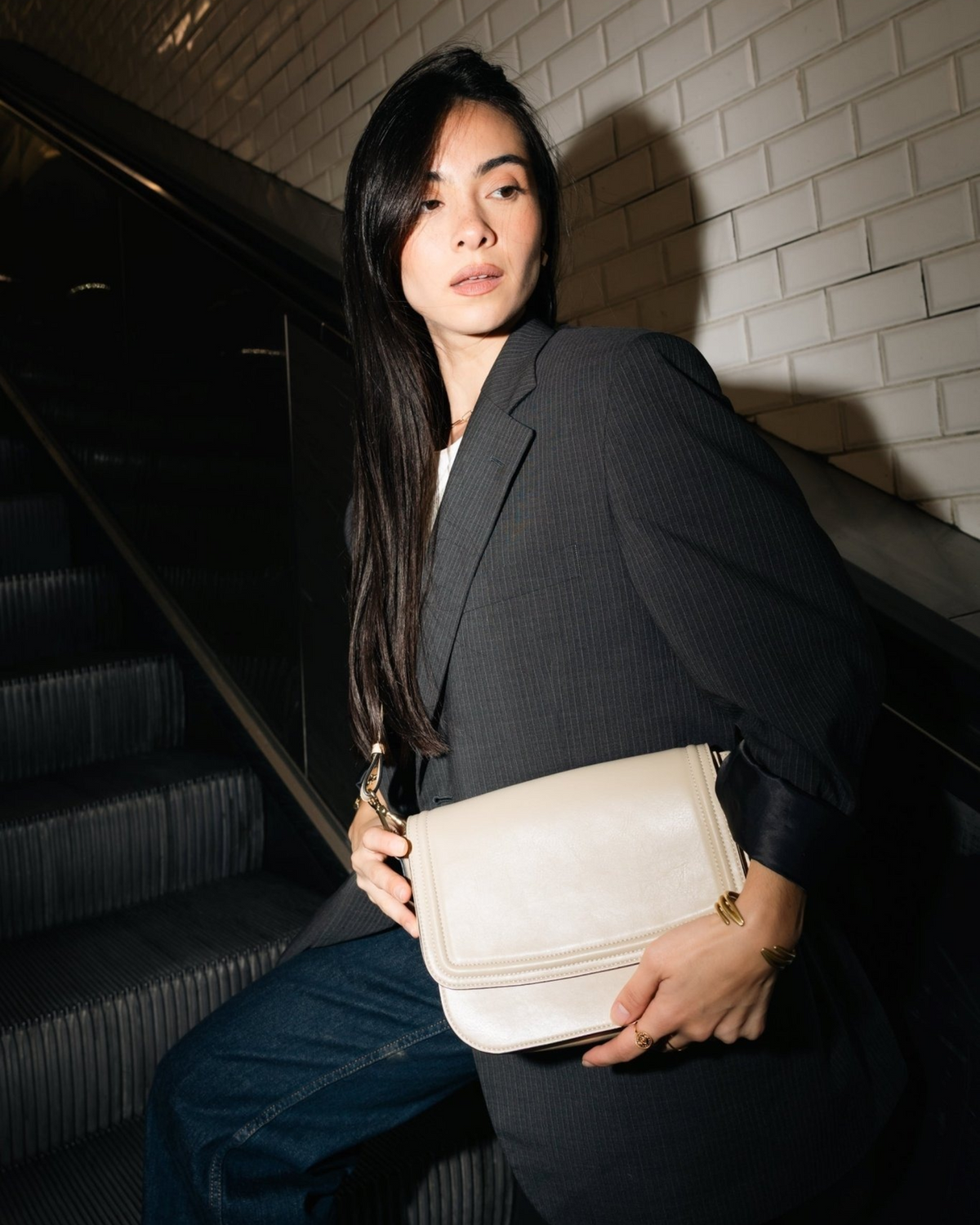 Sac à main Brigitte couture en matière végétale de bambou, couleur sable