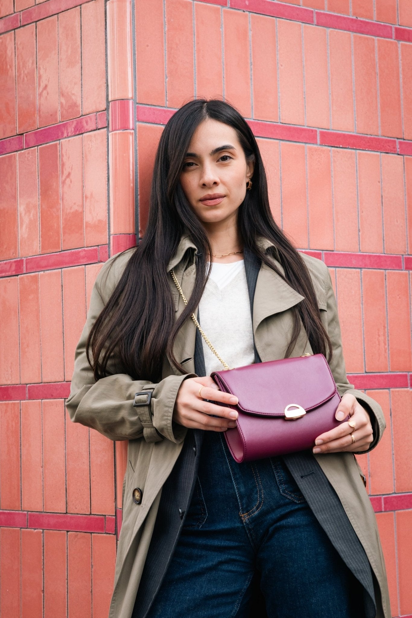 Sac à main vegan bordeaux femme, porté épaule ou bandoulière