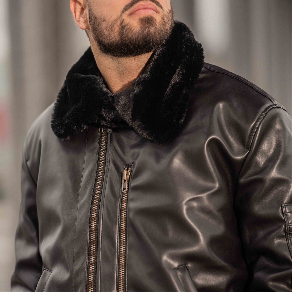 Roland Men's Vegan Leather Bomber Jacket Black - Ethical