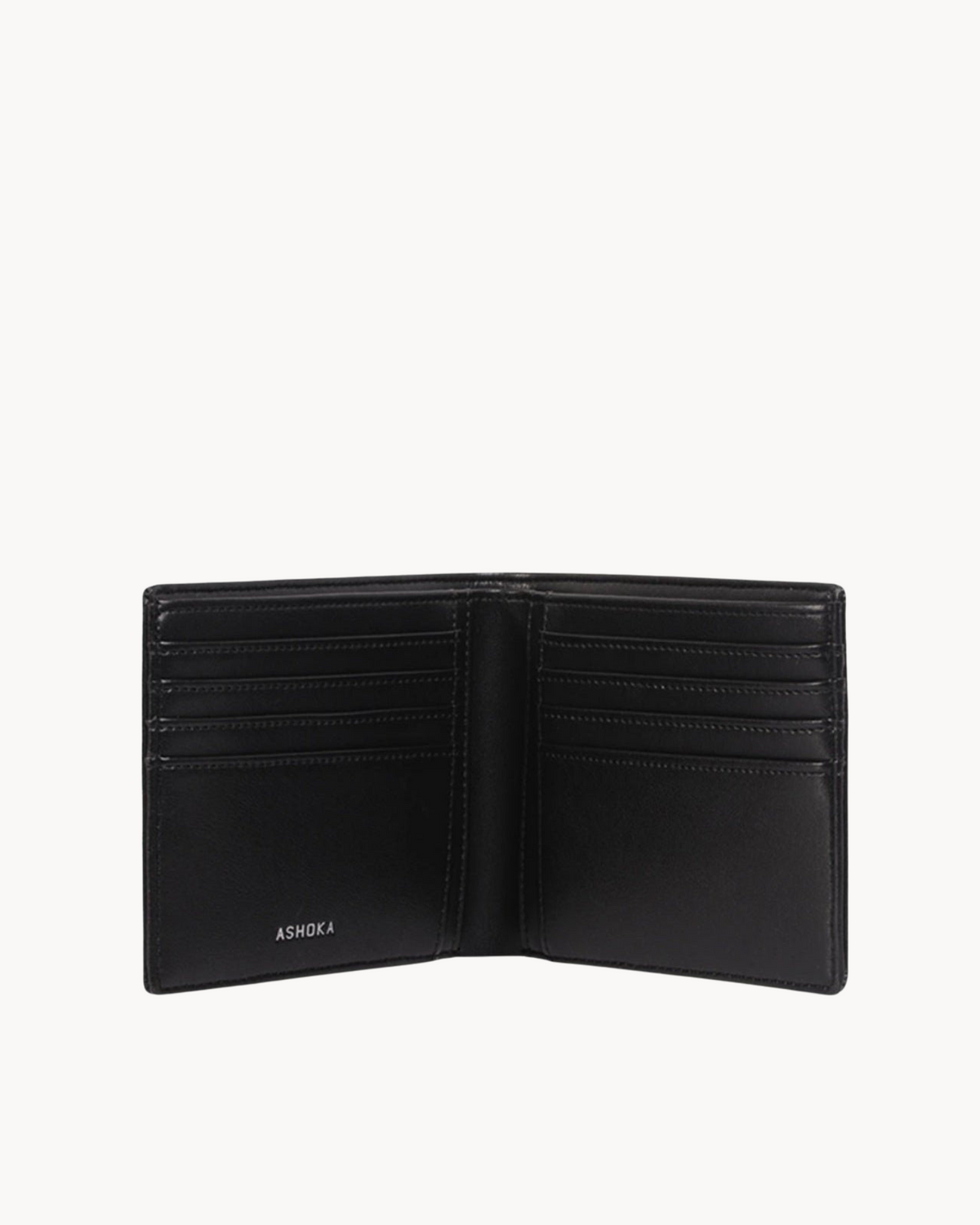 Portefeuille homme Ashoka Paris en Uppeal™ noir, ouverte sur ses compartiments