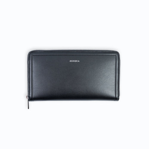 Portefeuille Ashoka Paris noir en cuir vegan, style raffiné, aménagement complet avec poches et compartiments