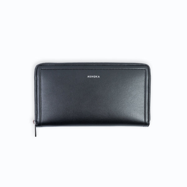 Portefeuille Ashoka Paris noir en cuir vegan, style raffiné, aménagement complet avec poches et compartiments