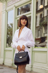 Sac à main simili cuir vegan Paname full Apple Skin noir fermoir doré, sans cuir, éthique, écoresponsable, écologique, recyclé et sans cruauté.