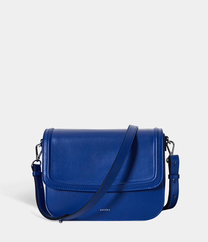 Sac vegan Brigitte Couture Apple Skin lisse bleu électrique, haute maroquinerie végane