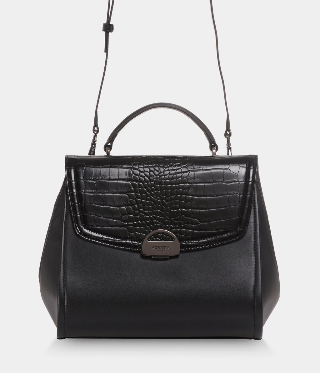 Sac à main vegan Paname Croco & Apple Skin noir - Sac cruelty free et végane