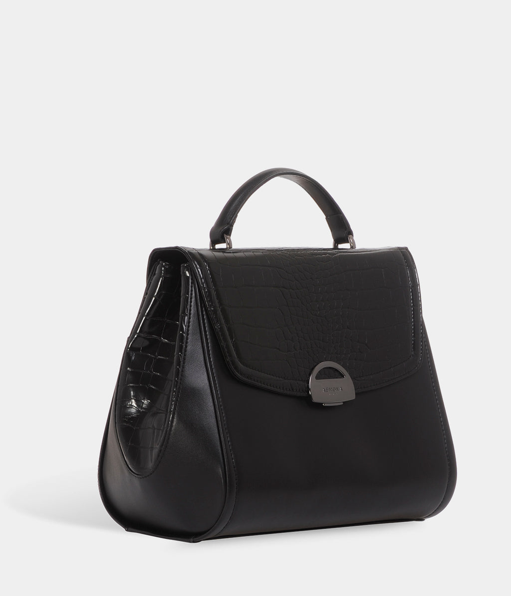 Sac à main vegan Paname Croco & Apple Skin noir - Sac cruelty free et végane