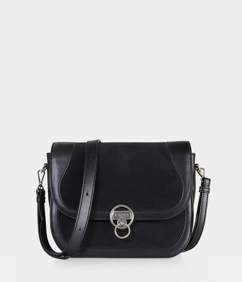 Sac à main Marilyn Apple Skin et simili daim noir face avant, sans cuir, éthique, écoresponsable, écologique, recyclé et sans cruauté.