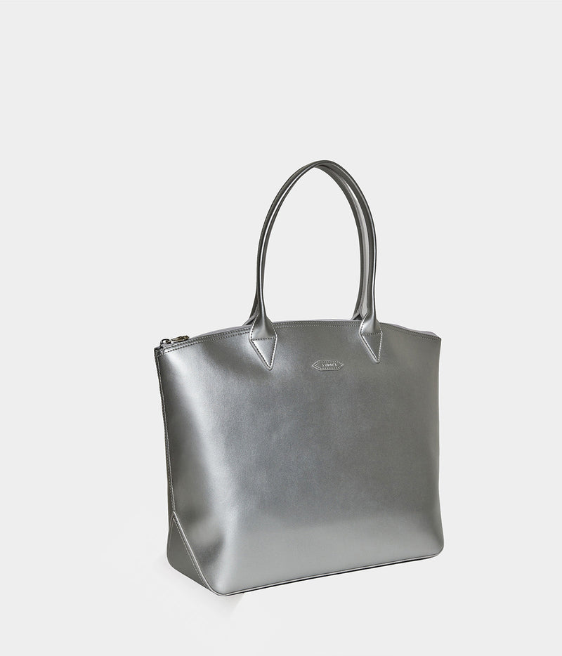 Sac cabas similicuir vegan pour femme Jolly Apple Skin argent, sans cuir, éthique, écoresponsable, écologique, recyclé et sans cruauté.