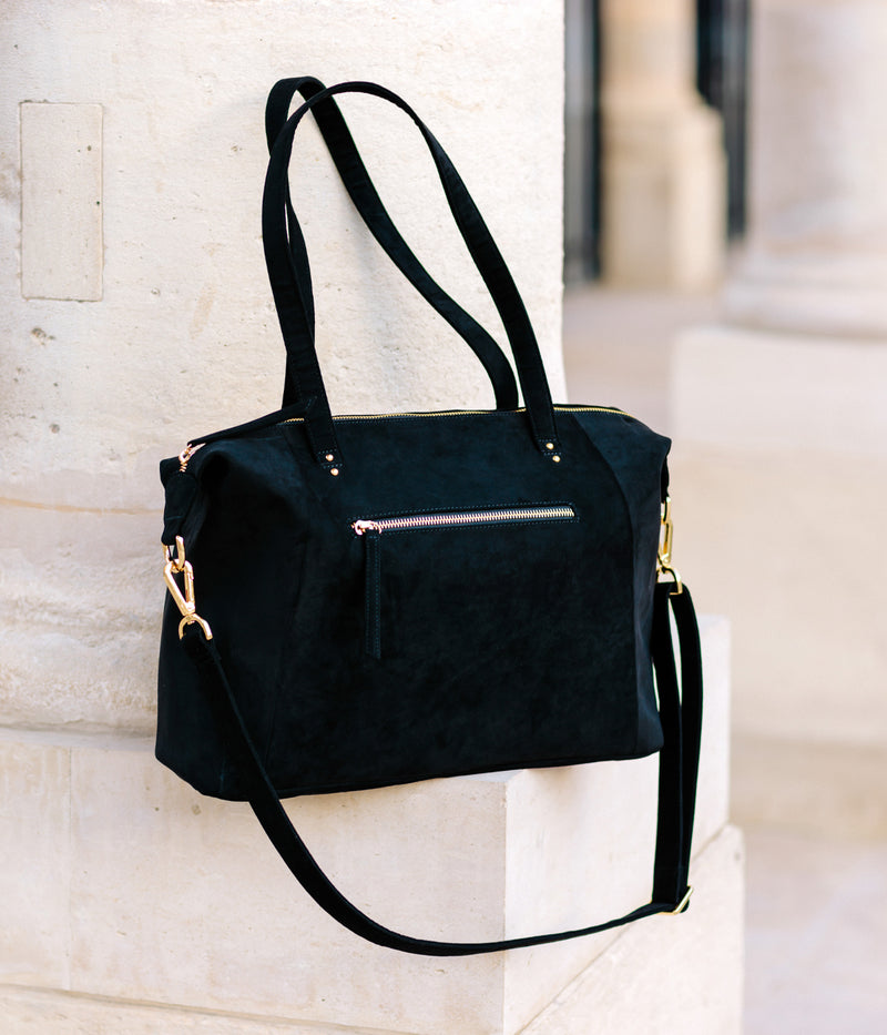 Sac Cabas vegan Mia Noir simili daim, éthique, écologique, recyclé et et écoresponsable