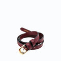 Ceinture vegan pour femme bordeaux et boucle laiton dorée, Haute maroquinerie écoresponsable et végane