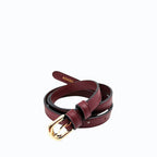 Ceinture vegan pour femme bordeaux et boucle laiton dorée, Haute maroquinerie écoresponsable et végane