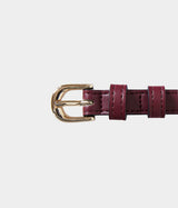 Ceinture cuir vegan femme Apple Skin bordeaux et boucle laiton dorée, Haute maroquinerie écoreponsable et végane