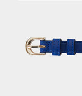 Ceinture vegan pour femme en Apple Skin bleu électrique et boucle laiton dorée, Haute maroquinerie écoresponsable et végane