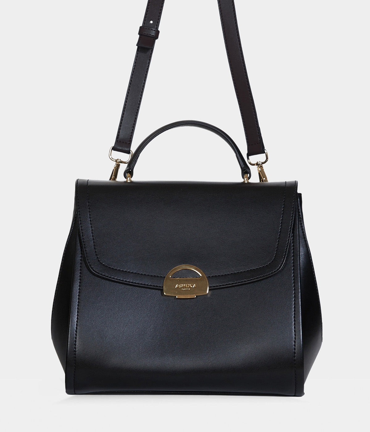 Sac à main simili cuir vegan Paname full Apple Skin noir fermoir doré, sans cuir, éthique, écoresponsable, écologique, recyclé et sans cruauté.
