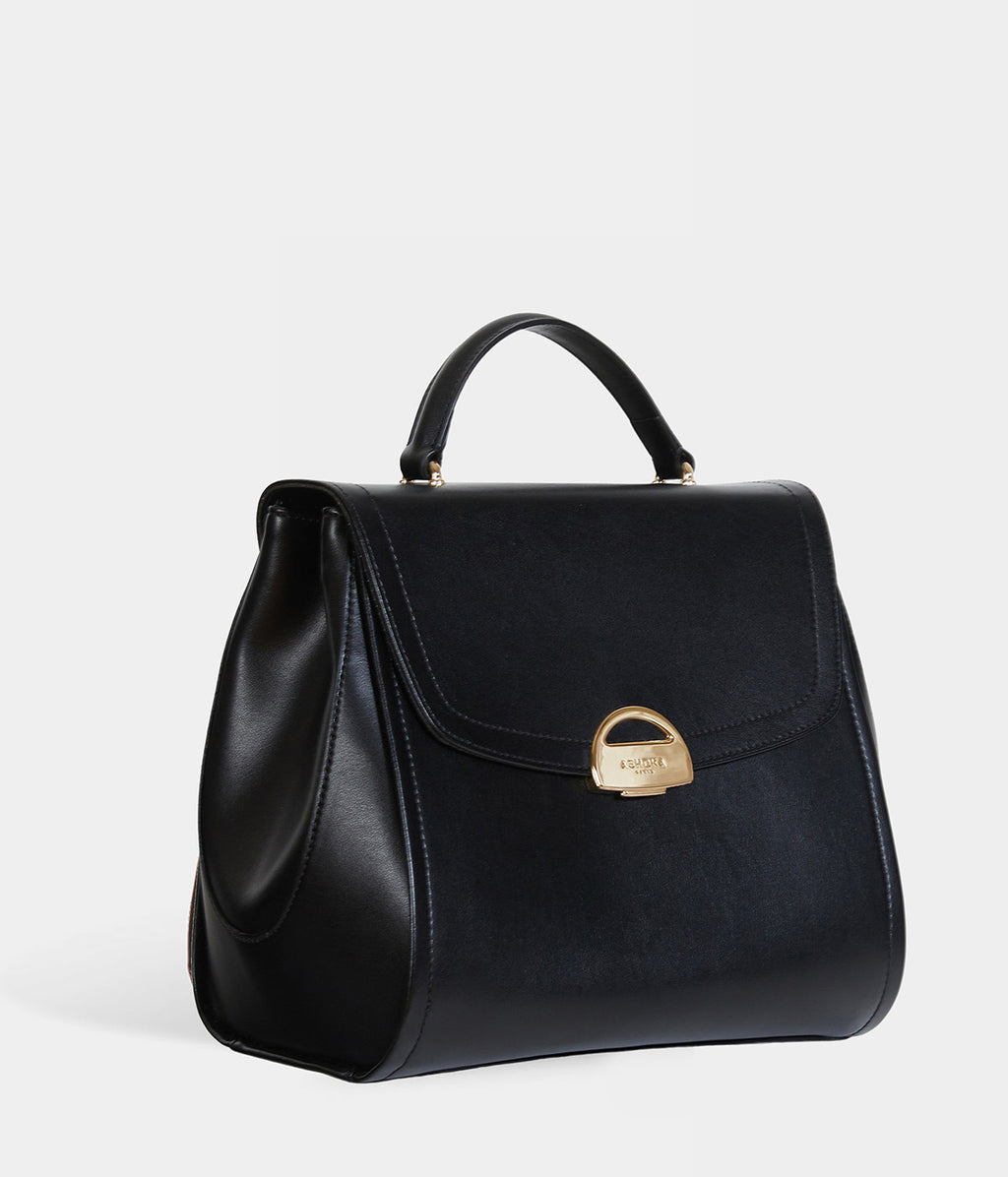 Sac à main simili cuir vegan Paname full Apple Skin noir fermoir doré, sans cuir, éthique, écoresponsable, écologique, recyclé et sans cruauté.