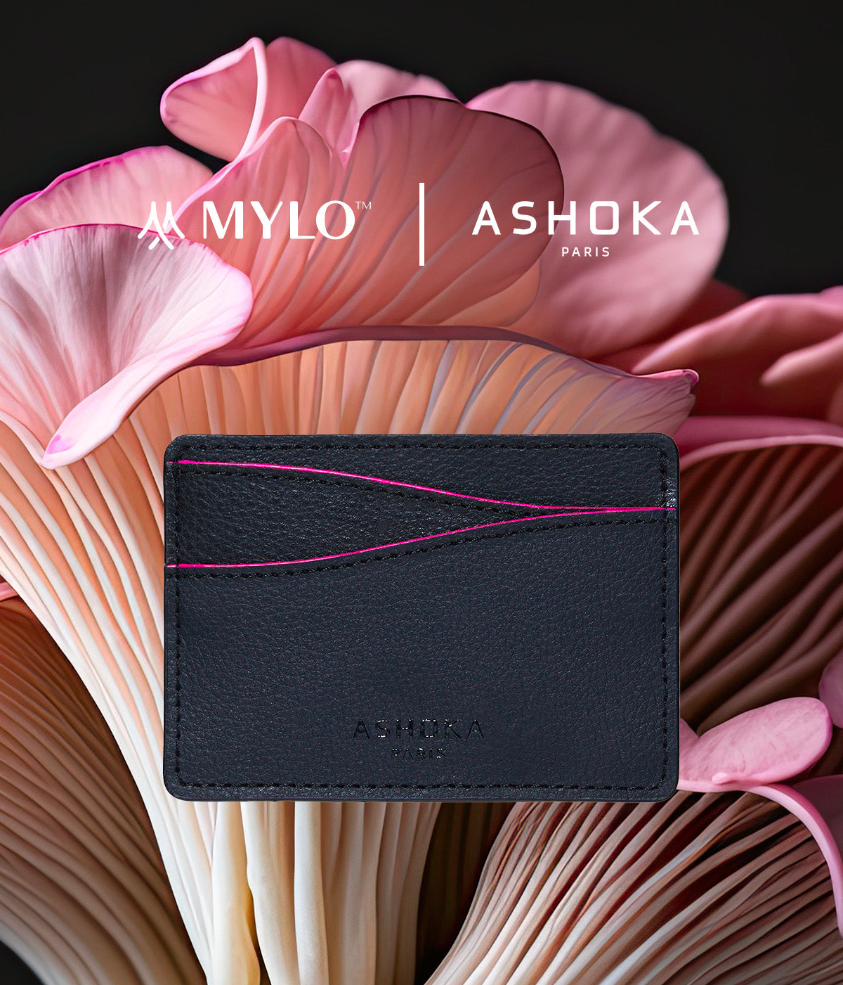 Porte-carte Mylo™️ rose en mycélium, structure souterraine des champignons - éthique, écoresponsable, écologique, durable et sans cruauté