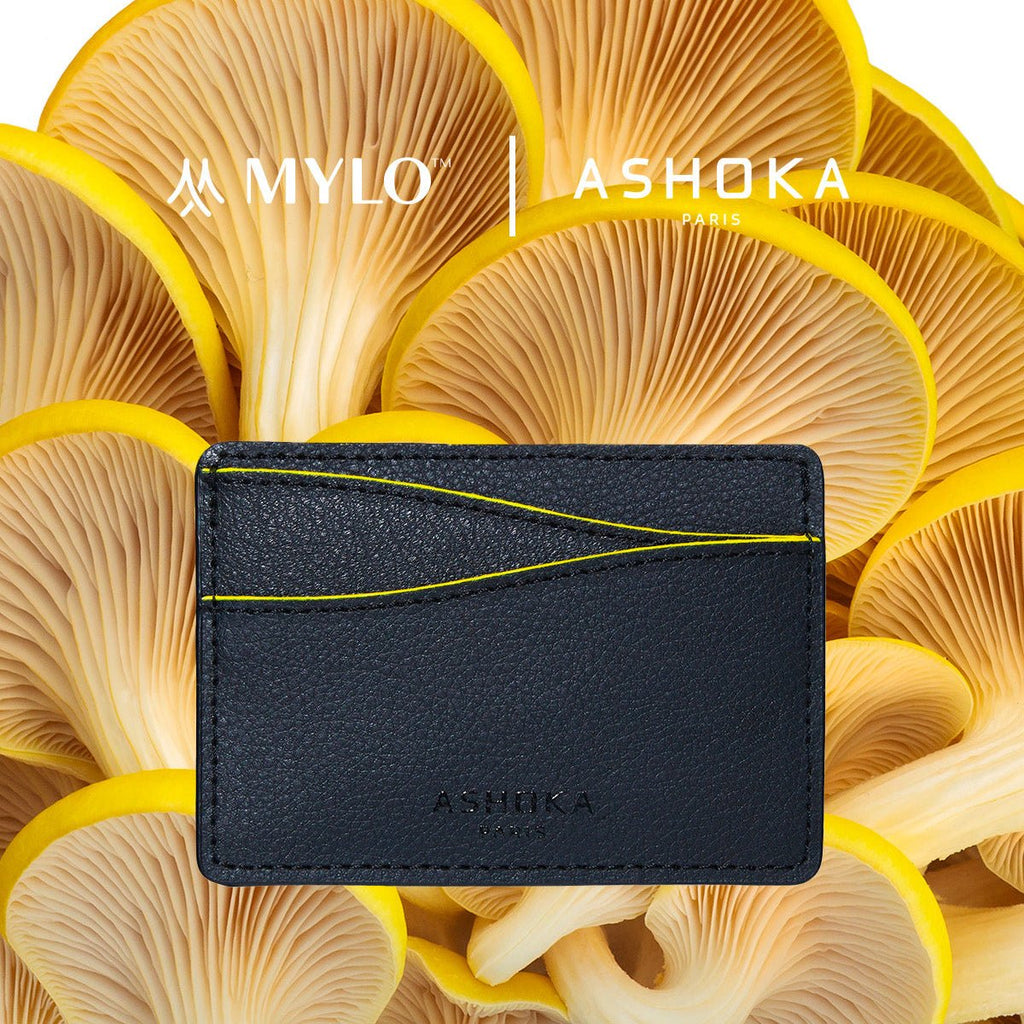 Porte-carte Mylo™️ jaune en mycélium, structure souterraine des champignons - éthique, écoresponsable, écologique, durable et sans cruauté
