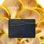 Porte-carte Mylo™️ jaune en mycélium, structure souterraine des champignons - éthique, écoresponsable, écologique, durable et sans cruauté