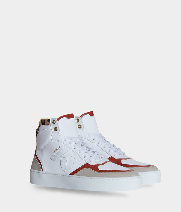 Chaussures vegan Matéo Montante Terracotta & Léopard – baskets écoresponsables et tendance