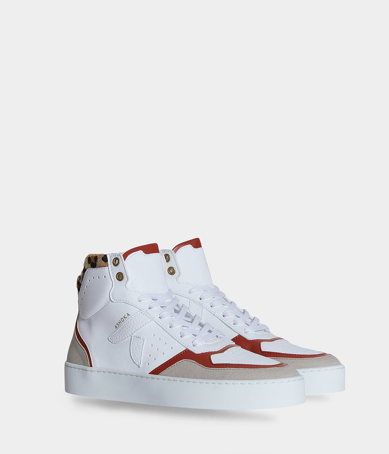 Chaussures vegan Matéo Montante Terracotta & Léopard – baskets écoresponsables et tendance
