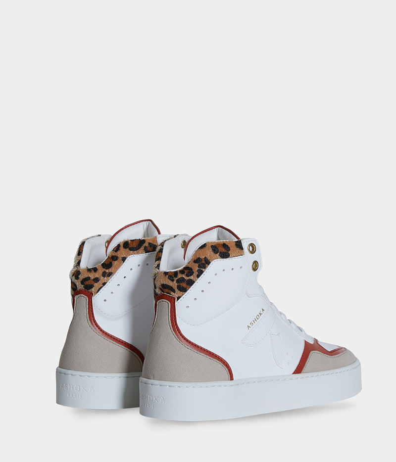 Sneaker vegan Matéo Montante Terracotta & Léopard – vue arrière avec renfort et semelle épaisse