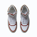 Sneakers vegan Matéo Montante Terracotta & Léopard – vue du dessus avec laçage ergonomique