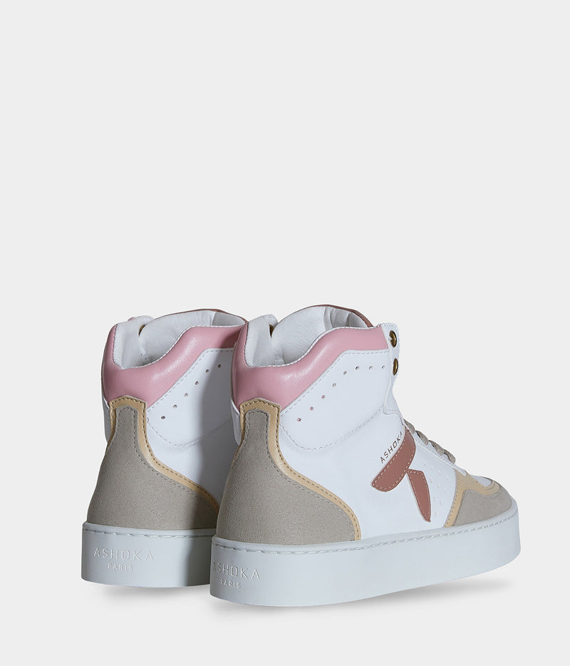 Sneaker vegan Matéo Montante Trio de Rose – vue arrière avec renfort et semelle épaisse