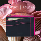 Grand porte-carte zippé Mylo™️ rose en mycélium, structure souterraine des champignons - éthique, écoresponsable, écologique, durable et sans cruauté